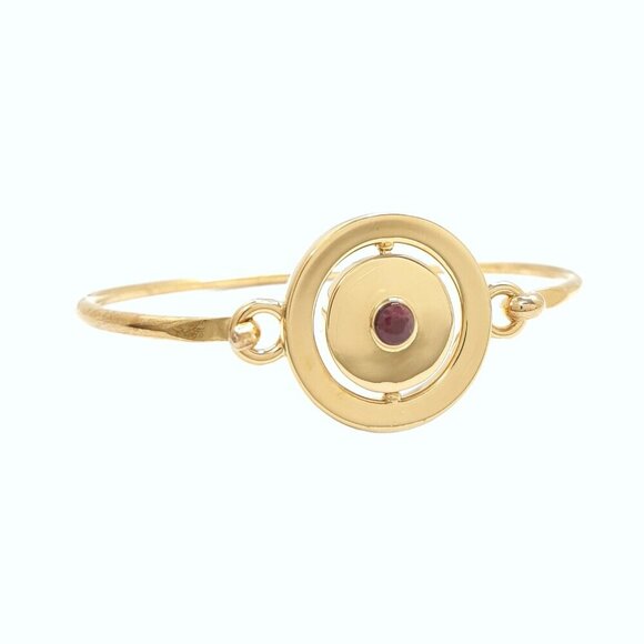 Carolee Jewelry - Carolee Magenta Rhinestone Gold Tone Double Sided July Charm Bangle Bracelet